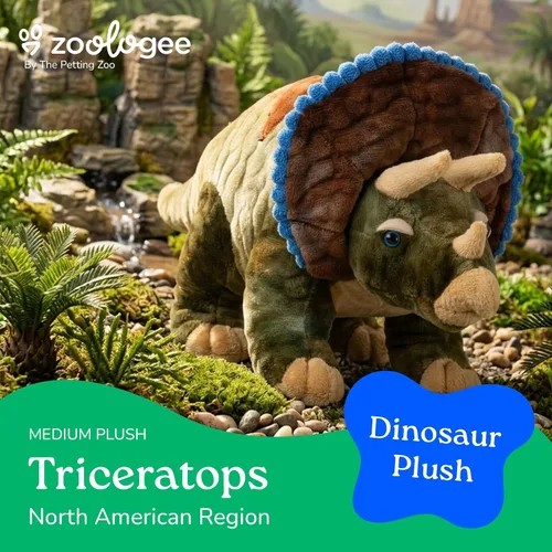 Vista 5 de The Petting Zoo Triceratops - Peluche de peluche, regalo para niños, animales de dinosaurio, juguete de peluche de dinosaurio Triceratops, 16
