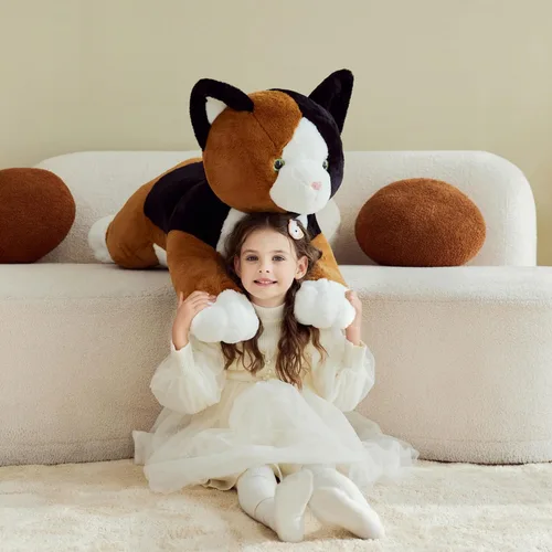 Vista 3 de IKASA Juguete de peluche de gato calicó gigante, juguetes suaves grandes y grandes, 30 pulgadas, tamaño enorme, lindo peluche mullido de gran