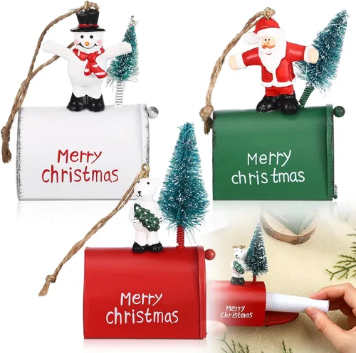 Vista 9 de Soaoo 3 piezas de mini buzón de correo adornos para árbol de Navidad, divertidos soportes para dinero, adornos de letras a Santa buzón de Navidad