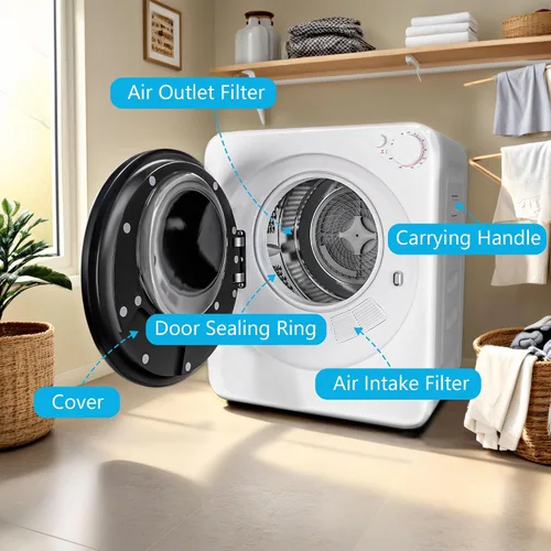 Vista 3 de Secadora de ropa portátil de 1.7 pies cúbicos, 5 modos de secado y perilla de control 800W Front Load Compact Laundry Dryer Machine with Stainless