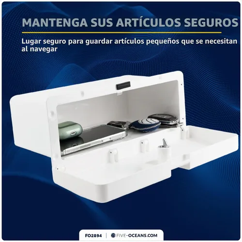 Vista 5 de Five Oceans Boat Glove Box, Lockable with 2 Keys, High-Impact and UV-Resistant White ABS Palstic