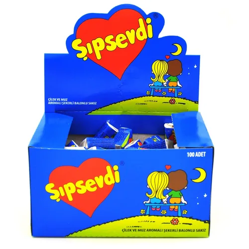 Vista 4 de Love Is (Sipsevdi) Goma de Mascar, goma de azúcar con sabor a banana y fresa, de Love Is (Sipsevdi) 1 paquete de 100 piezas