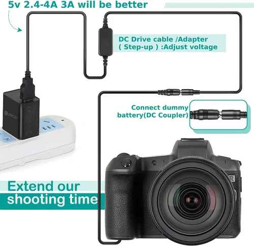 Vista 5 de Kit de adaptador USB de 5 V + adaptador USB QC3.0 + acopladores DMW DCC8 BLC12 BLC12E para Lumix DMC DMC-FZ1000 FZ2000 FZ2500 FZ300 G7 G6 G5 GH2