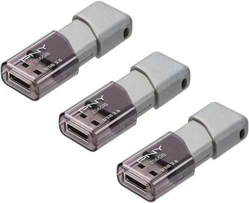 Vista 2 de PNY Unidad USB 3.0 Turbo Attaché 3 de 256 GB, paquete de 3 – Gris, P-FD256X3TBOP-MP, 100 MB/s, Ligera y Duradera - Almacenamiento y Transferencia