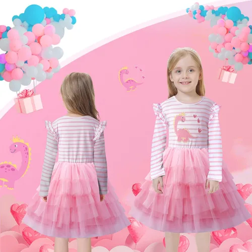 Vista 7 de VASCHY Lindo traje casual de manga larga para niñas de otoño y primavera, talla 3-10T