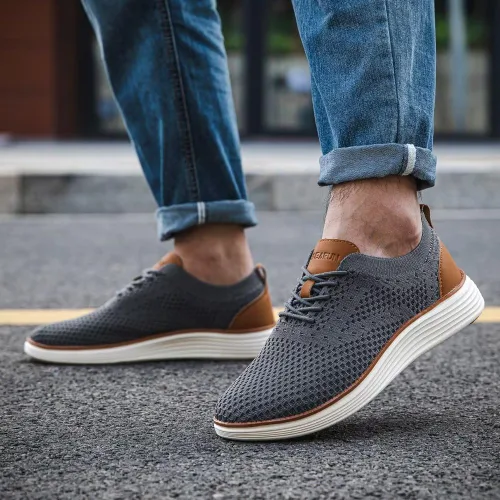 Vista 8 de GUBARUN Zapatos Oxfords para hombre, zapatos de vestir de punto, zapatos casuales para caminar