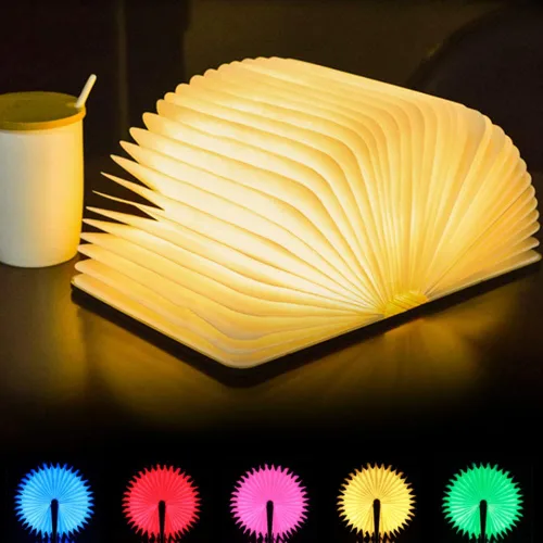 Vista 8 de tooloflife Lámpara de libro plegable novedad lámpara de mesa de madera portátil luz de escritorio LED linterna de papel con USB recargable