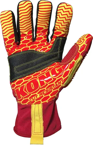 Vista 2 de Ironclad KONG KRC5-02-S Guantes de impacto de seguridad para aceite y gas, corte 5, agarre de rigger, pequeño, rojo/amarillo