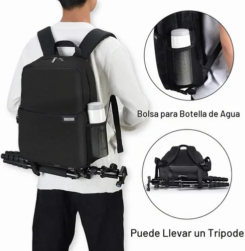 Vista 6 de CADeN Mochila Bolsa para Cámara con Compartimento para Portátil de 14", Impermeable, Estuche para Cámara DSLR/SLR sin Espejo para Viajes y 1.0 Negro