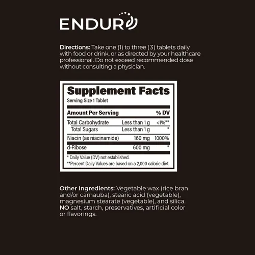 Vista 6 de ENDUR-RIAGEV - Ribosa + B3 - SR (liberación sostenida) 600 mg - ribósido (NR) - NAD+ Booster, niacinamida y ribosa para energía celular y apoyo al