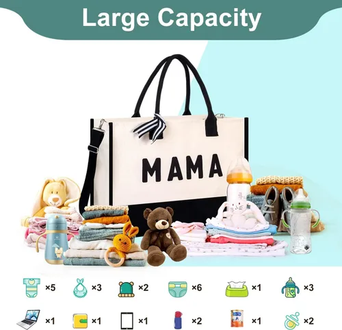 Vista 3 de Extrogif MAMA - Bolsa de mano para el día de la madre, regalos para la nueva mamá, mujeres embarazadas, bolsa de hospital esenciales para el parto