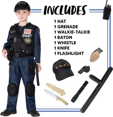 Vista 5 de Spooktacular Creations Disfraz de policía para niños, disfraz de policía SWAT para niños, fiestas de disfraces de Halloween