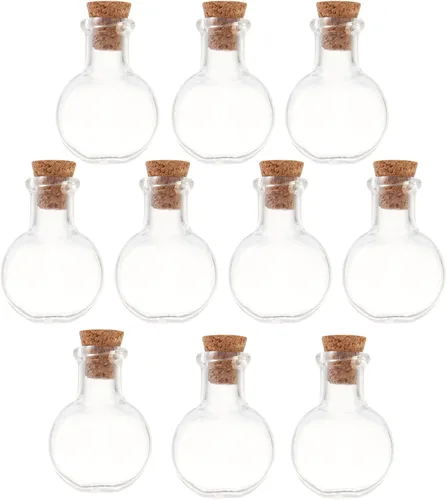 Vista 22 de 25 mini botellas de vidrio con tapas de corcho, 5 formas clásicas, pequeños frascos de vidrio, botellas de deseos, pequeños frascos decorativos