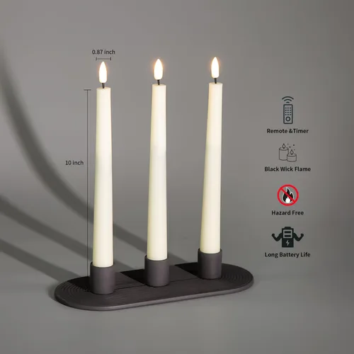 Vista 2 de Velas de mecha sin llama color marfil con control remoto, velas de cera LED parpadeantes operadas a batería, juego de 6 unidades Candelabros LED