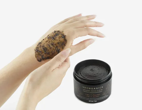 Vista 3 de Exfoliante corporal orgánico de café y chocolate por VeOrganics - Exfoliante hidratante, tensante y desintoxicante prémium
