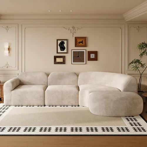 Vista 8 de Sofá Seccional Curvo de 106 pulgadas Sofá de Esponja con Chaise Lounge para Sala de Estar, Sofá Seccional Moderno en Forma de L, Sin Estructura