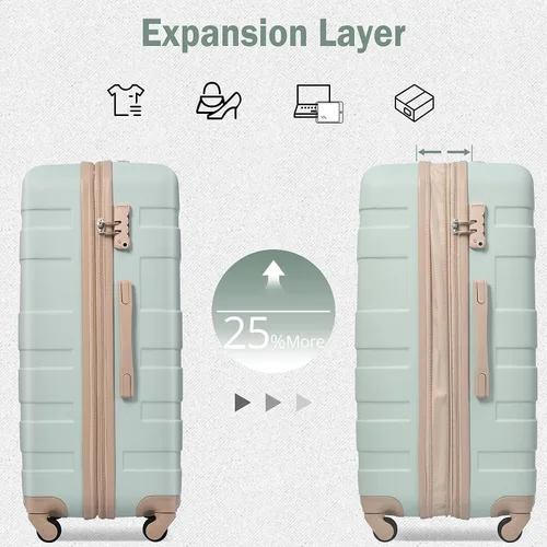 Vista 4 de Merax 3 piezas expandible Abs Hardshell Equipaje Sets Spinner Wheel Maleta TSA Lock Suit Case, Gris Verde, Merax 3 piezas expandible Abs Hardshell