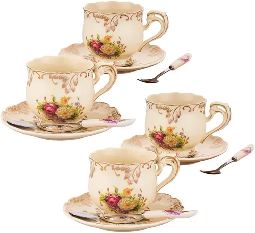 Vista 7 de Juego de 2 tazas de té y platillos de 8 onzas (floral colorido)