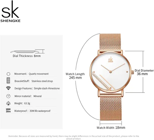 Vista 6 de SHENGKE Reloj analógico de lujo para mujer, resistente al agua, a la moda, casual, para mujer, Relogio Feminino