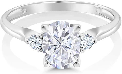 Vista 2 de 10K White Gold Forever Classic Created Moissanite by Charles Colvard and White Created Sapphire Women Solitaire Ring 160 Cttw Oval 8X6MM Available