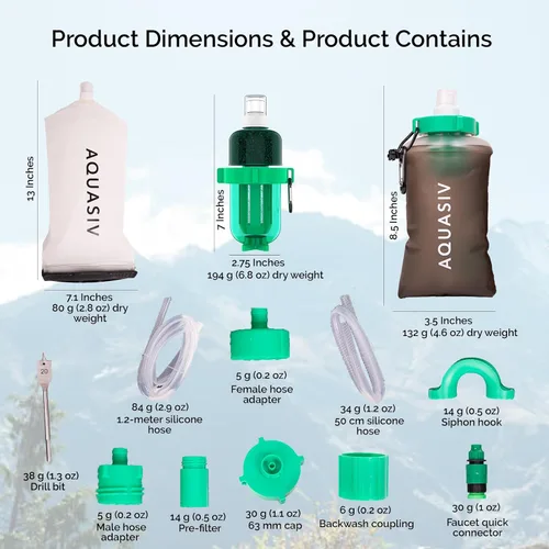 Vista 6 de Kit de filtro de agua por gravedad, carbón HFM y prefiltro, bolsa portátil para apretar, camping y senderismo fiables