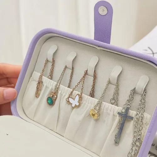 Vista 9 de Walbest Joyero joyero de doble capa portátil de piel sintética con múltiples rejillas organizador de joyas para ventana Cuero sintético Sin gemas