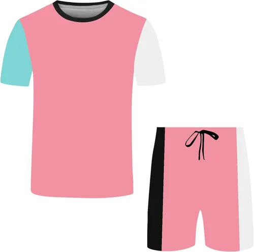 Vista 2 de Mens Summer Outfits 2 Piece Relaxed-Fit Lightweight Short Sleeve Shirts and Drawstring Shorts Breathable Sport Set
