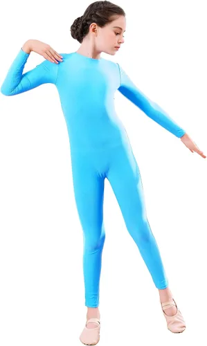 Vista 16 de Unitardo de cuerpo entero con manga larga para niñas, de una pieza, para gimnasia y baile, de licra, para niños Negro