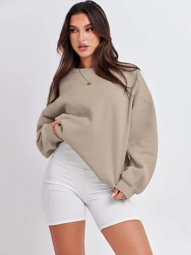 Vista 2 de ANRABESS Sudaderas de gran tamaño con capucha para mujer, cuello redondo, sin botones, ropa casual de otoño, ropa de preparación, adolescentes