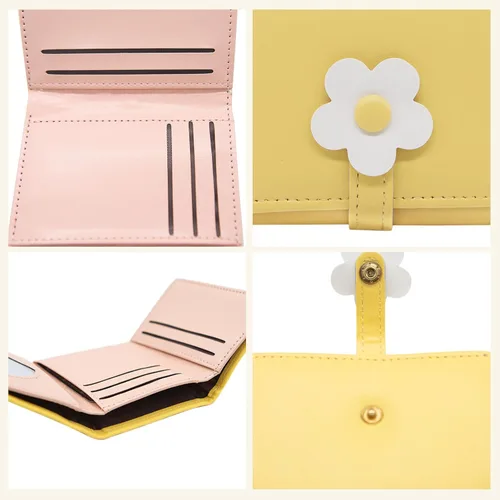 Vista 5 de LJCZKA Bonita cartera pequeña para niñas y mujeres, bloqueo RFID, piel sintética, tres plegadas, bolsillo para efectivo con tarjetero y billetera
