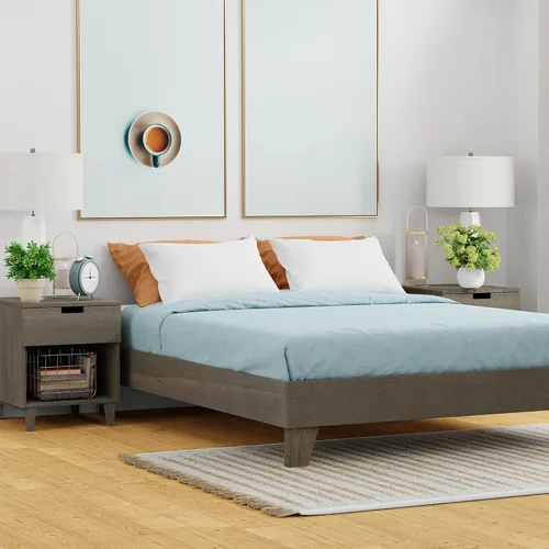 Vista 10 de Base de cama, fabricada en EE. UU. con 100% madera de pino norteamericano, base sólida para colchón con tablillas de pino prensado, instalación sin