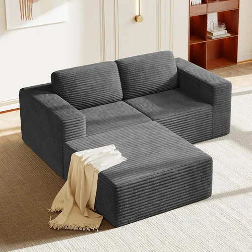 Vista 55 de Vesgantti Sofá modular en forma de U de 119 pulgadas, sofá modular de pana con asiento profundo y soporte de resortes, sofá convertible con 2 Beige
