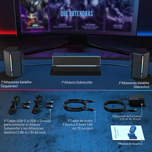 Vista 9 de Sistema de altavoces de computadora FIFINE con subwoofer, altavoz para juegos para PC con RGB, control de volumen, monitoreo, entrada auxiliar