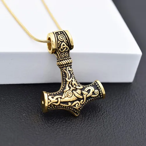 Vista 18 de Collar de urna de talismán de martillo de Thor vikingo nórdico para cenizas, acero inoxidable para hombre, joyería de cremación vintage, amuleto