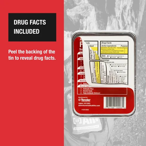 Vista 5 de Adventure Medical Kits Primeros auxilios, 0.5 estaño, rojo (paquete de 2) Stylish Hinged-Lid Tin Includes Die-Cut Moleskin for Blisters Plus