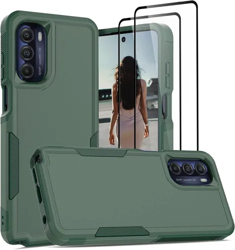 Vista 51 de Jeylly para Moto G Stylus 5G 2021 Funda con [2 Pack] Protector de Pantalla de Vidrio Templado, Protección Grado Militar Anti-Arañazos, Funda A