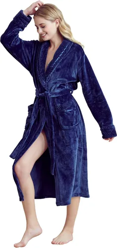 Vista 3 de Bata de baño de forro polar cómoda para mujer - Bata suave de felpa para mujer