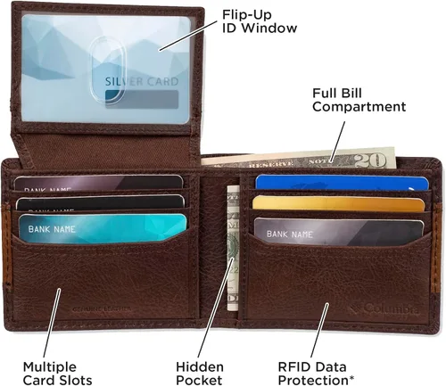 Vista 19 de Columbia Billetera plegable para hombre, múltiples ranuras para tarjetas, ventana de identificación