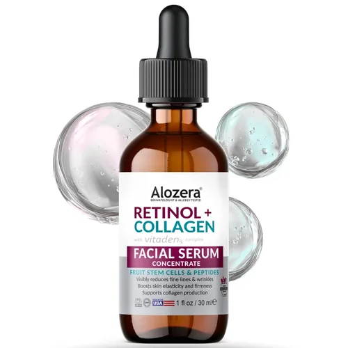 Vista 8 de Alozera Juego de 4 sueros faciales con retinol, colágeno, vitamina C, niacinamida, ácido hialurónico y ácido glicólico, exfoliante, hidratante