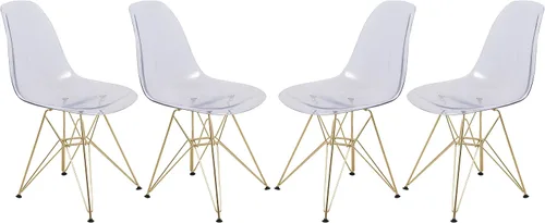 Vista 21 de LeisureMod Sillas de comedor de acrílico con base Eiffel cromada, respaldo ergonómico curvado, juego de 2 sillas laterales ligeras para cocinas