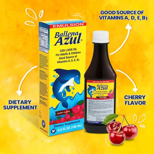 Vista 4 de Ballena Azul Aceite de Hígado de Bacalao para Adultos y Niños, Aceite de Hígado de Bacalao para Adultos y Niños, Buena Fuente de Vitaminas A, D, E