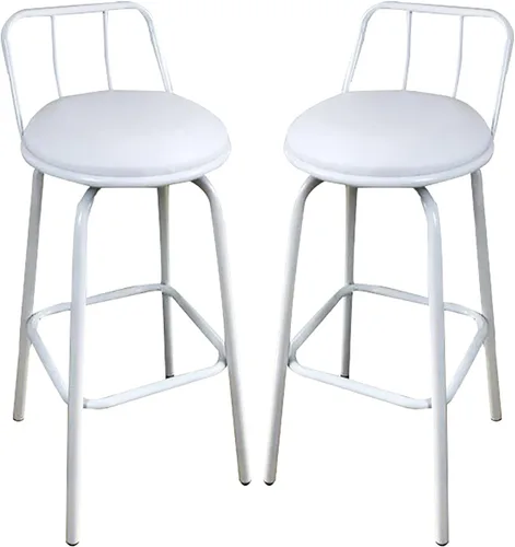 Vista 8 de QQXX Juego de 2 taburetes de bar giratorios con respaldo y reposapiés, taburete de cocina y comedor con acolchado de cuero, taburete de bar alto