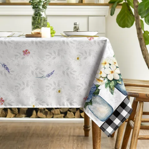 Vista 4 de Horaldaily Mantel de primavera y verano de 60 x 84 pulgadas, florero floral de Pascua con tulipán lavanda y hortensias para decoración de fiestas