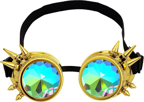Vista 159 de Gafas de caleidoscopio retro con pinchos, gafas de cristal arcoíris steampunk estilo soldadura, gafas de cosplay punk