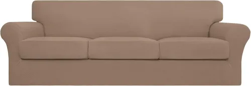 Vista 22 de Easy-Going Funda elástica de sofá de 4 piezas de gran tamaño para perros, funda de sofá lavable para 3 cojines separados, protector de muebles Negro