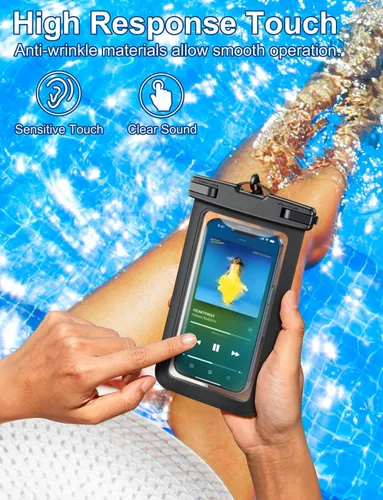 Vista 8 de Bolsa impermeable para teléfono, paquete de 2 fundas impermeables para teléfono blanco y negro, bolsa seca para teléfono celular, nivel