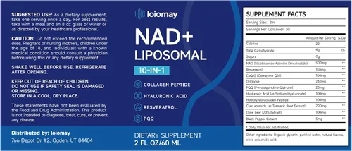 Vista 9 de Suplemento líquido liposomal NAD – 1500 mg NAD+ gotas para mujeres y hombres con resveratrol y ribósido de nicotinamida, PQQ, colágeno y cúrcuma