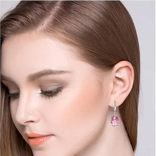 Vista 4 de Aretes colgantes de plata de ley 925 de 0.315 in x 0.472 in con circonita cúbica ovalada 5A para mujer, regalo de joyería de plata para mujer y niña