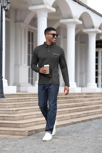 Vista 5 de Polo de algodón clásico de manga larga con botones térmicos y bolsillo para hombre