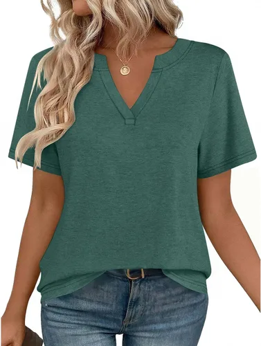 Vista 14 de Zeagoo Camisetas de manga corta con cuello en V para mujer, bonitas, elegantes, casuales, para negocios, trabajo, blusa